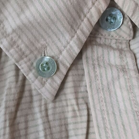 Calvin Klein Silk Blend Micro Stripe Green and White Button Down Size S - Picture 6 of 9